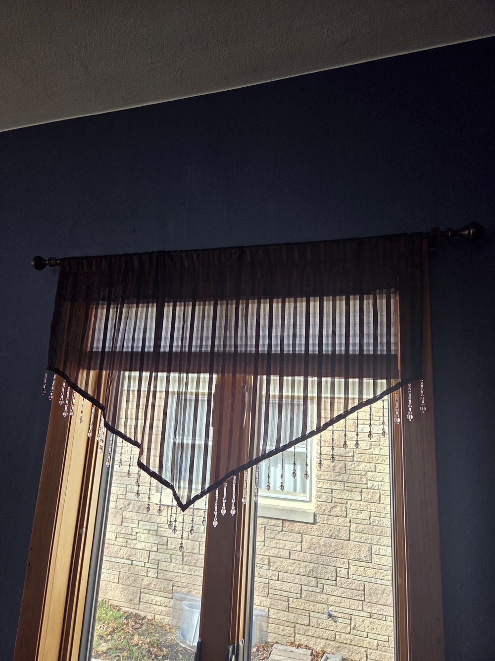 Sheer Brown Beaded Valance Window Scarf - Brand